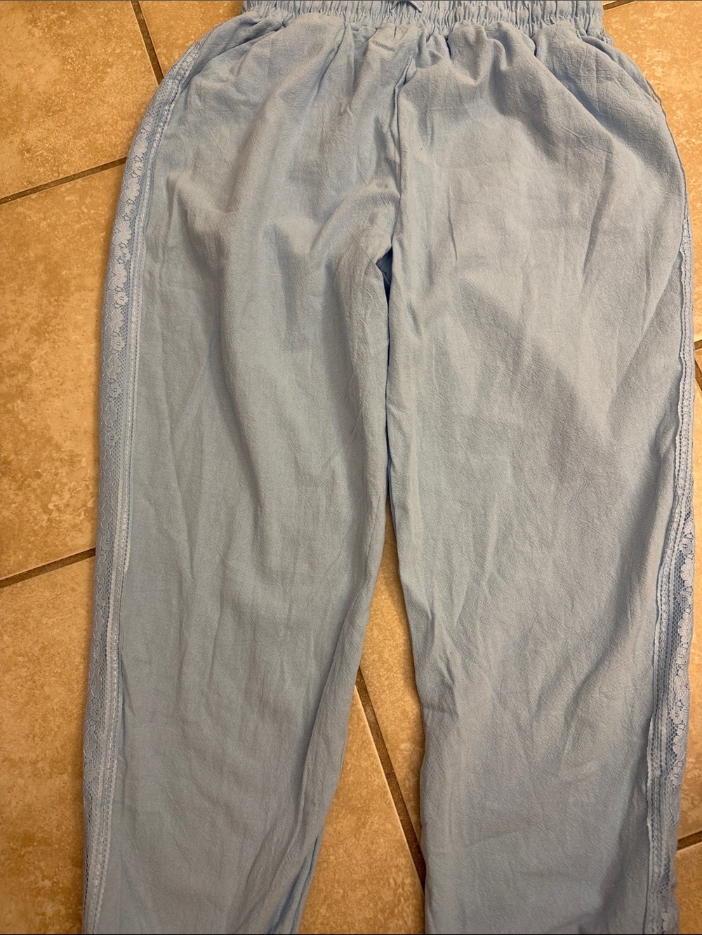 Light Blue Women's Elastic Waist Trousers